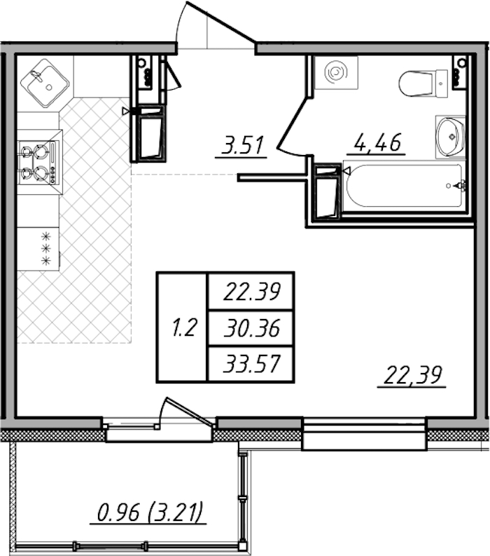 Квартира студия 30.36 м², 2/12 эт., ЖК «Чёрная речка»